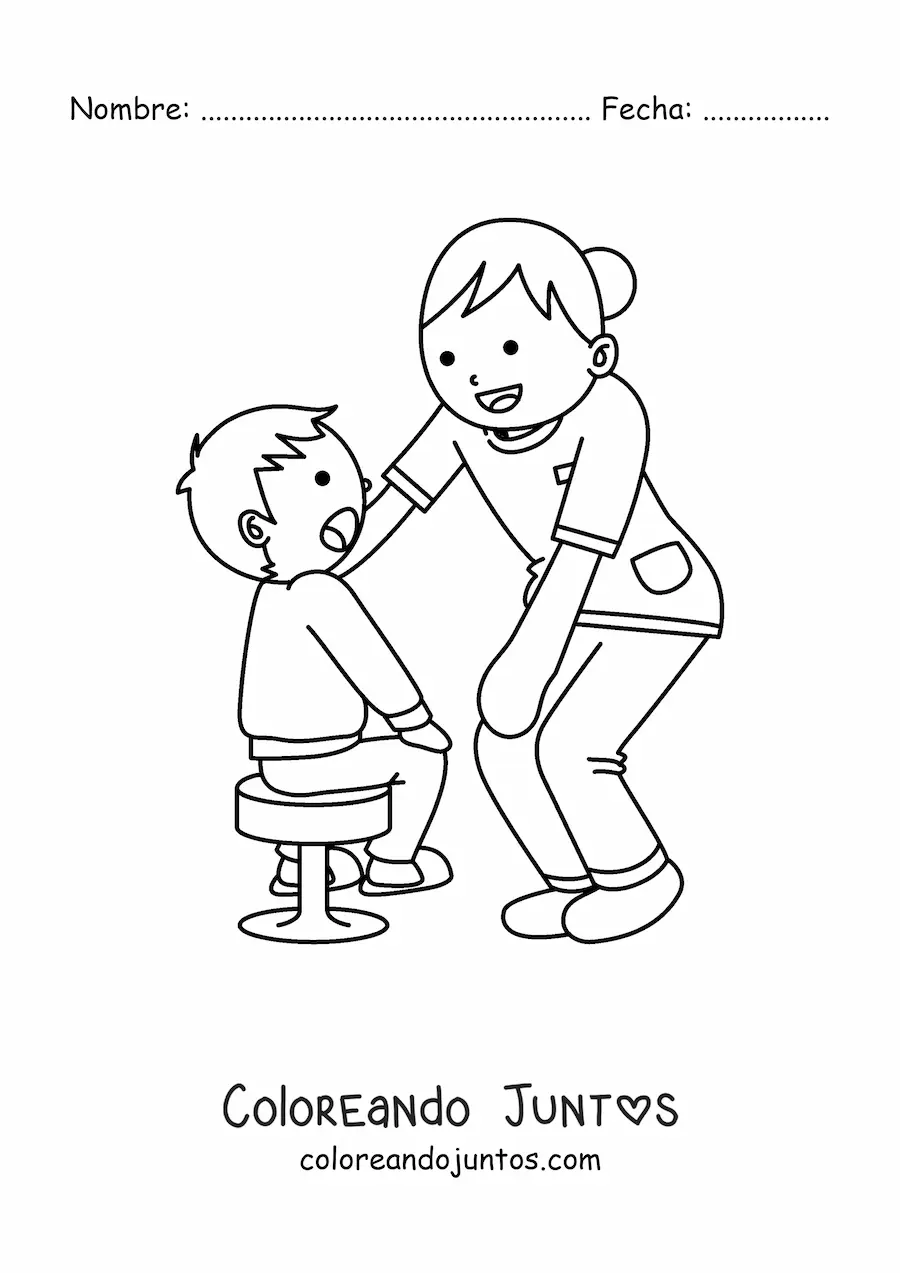 Imagen para colorear de enfermera animada atendiendo a un niño