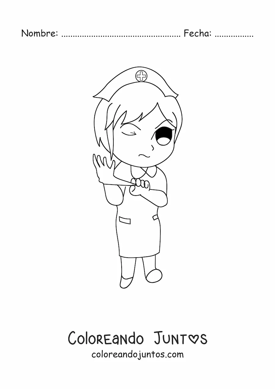 Imagen para colorear de enfermera animada con un guante