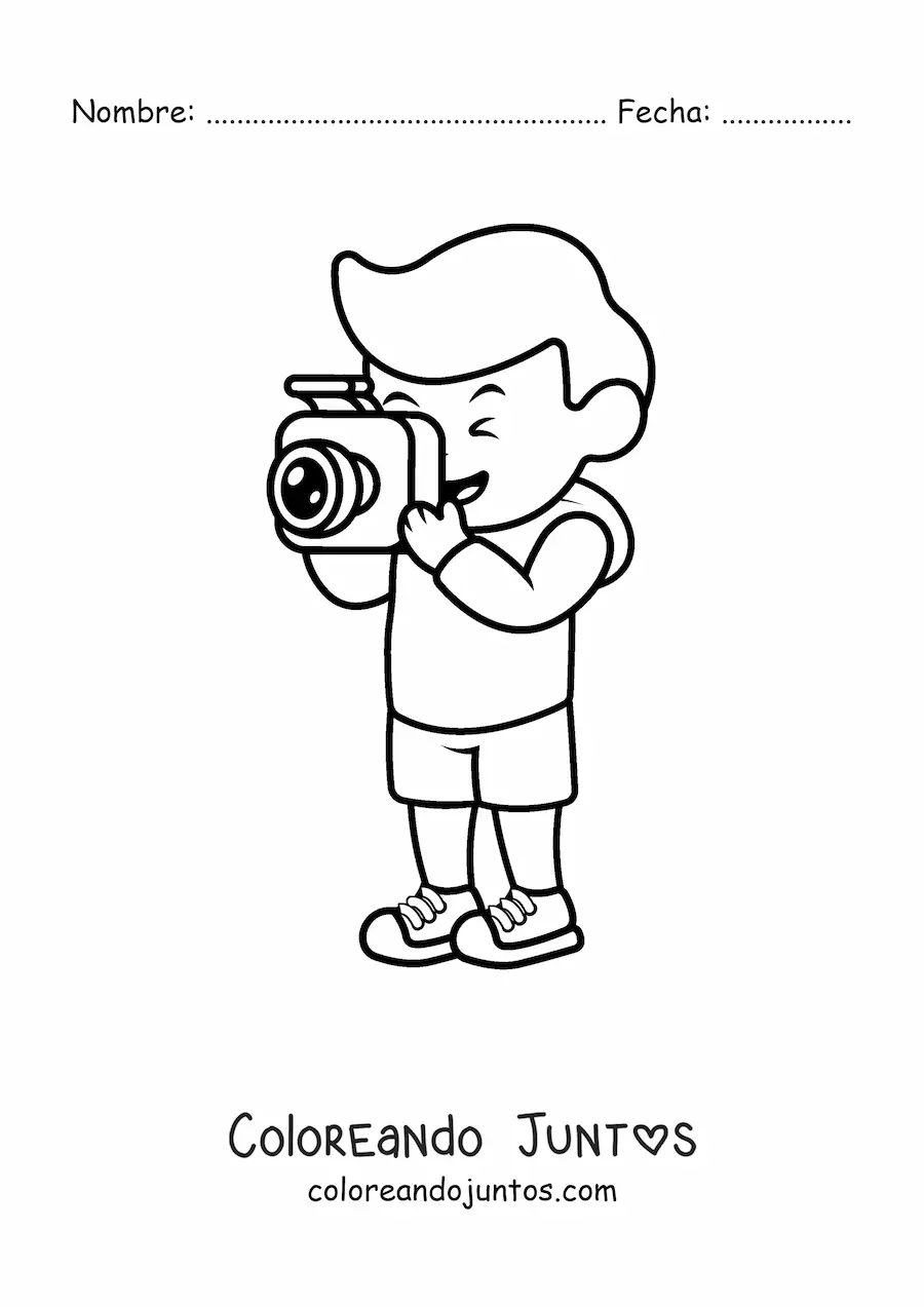 Imagen para colorear de niño fotógrafo animado