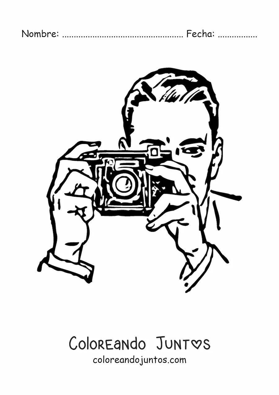 Imagen para colorear de hombre tomando una foto con una cámara fotográfica