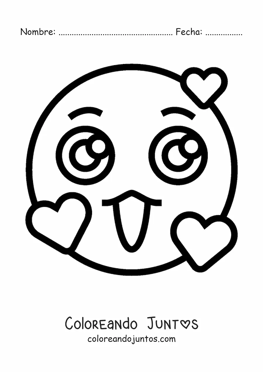 Imagen para colorear de emoji enamorado kawaii