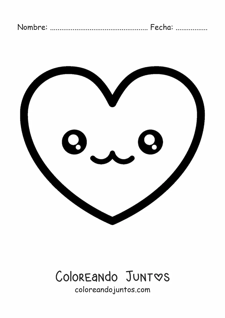 Imagen para colorear de emoji de corazón enamorado kawaii