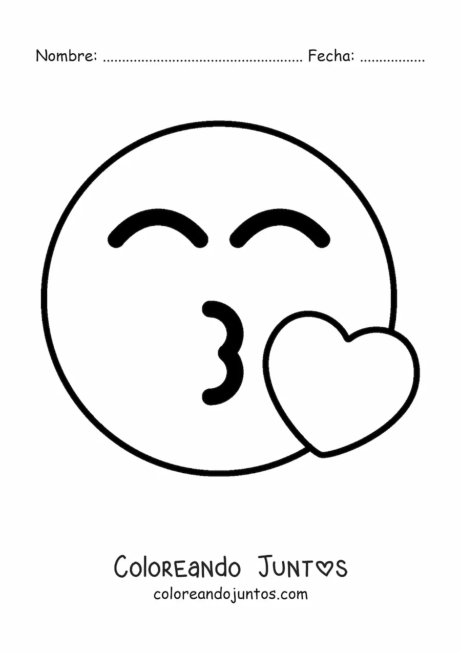 Imagen para colorear de emoji de un beso fácil