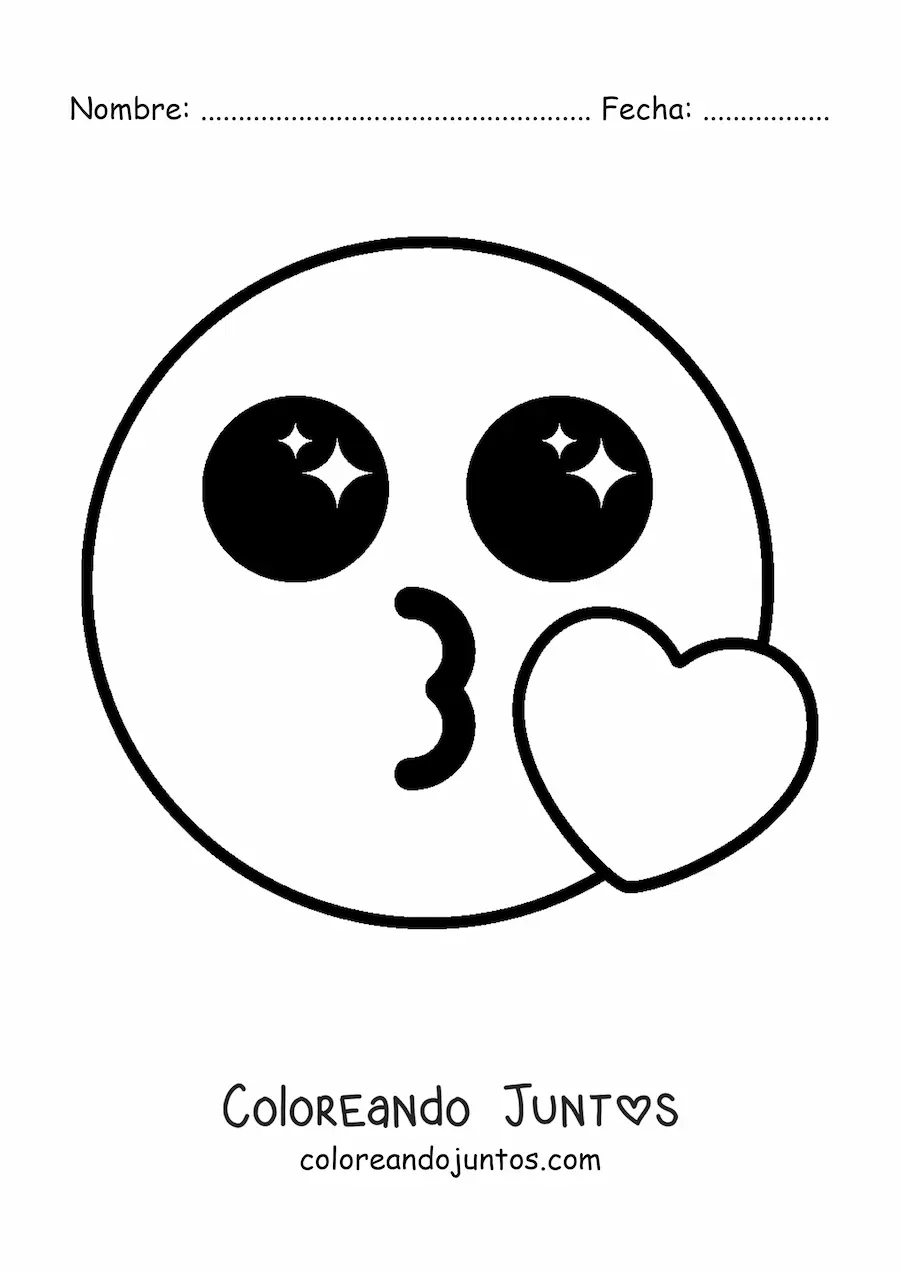 Imagen para colorear de emoji de un beso kawaii