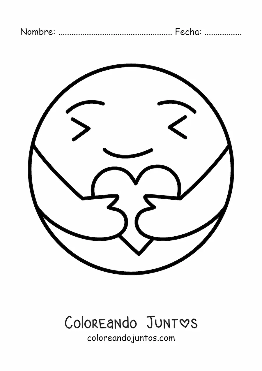 Imagen para colorear de emoji de abrazo bonito con un corazón