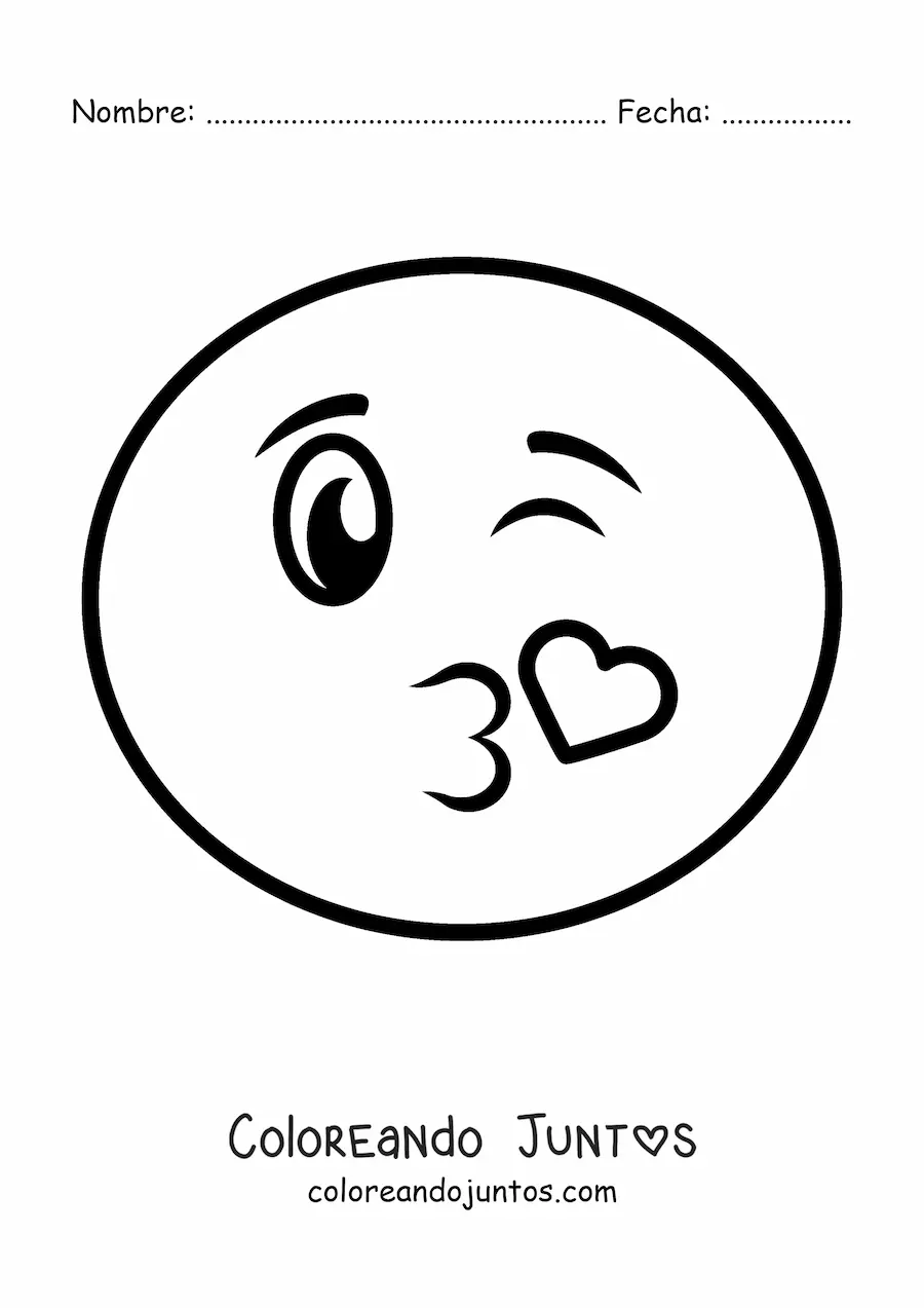 Imagen para colorear de emoji coqueto soplando un beso