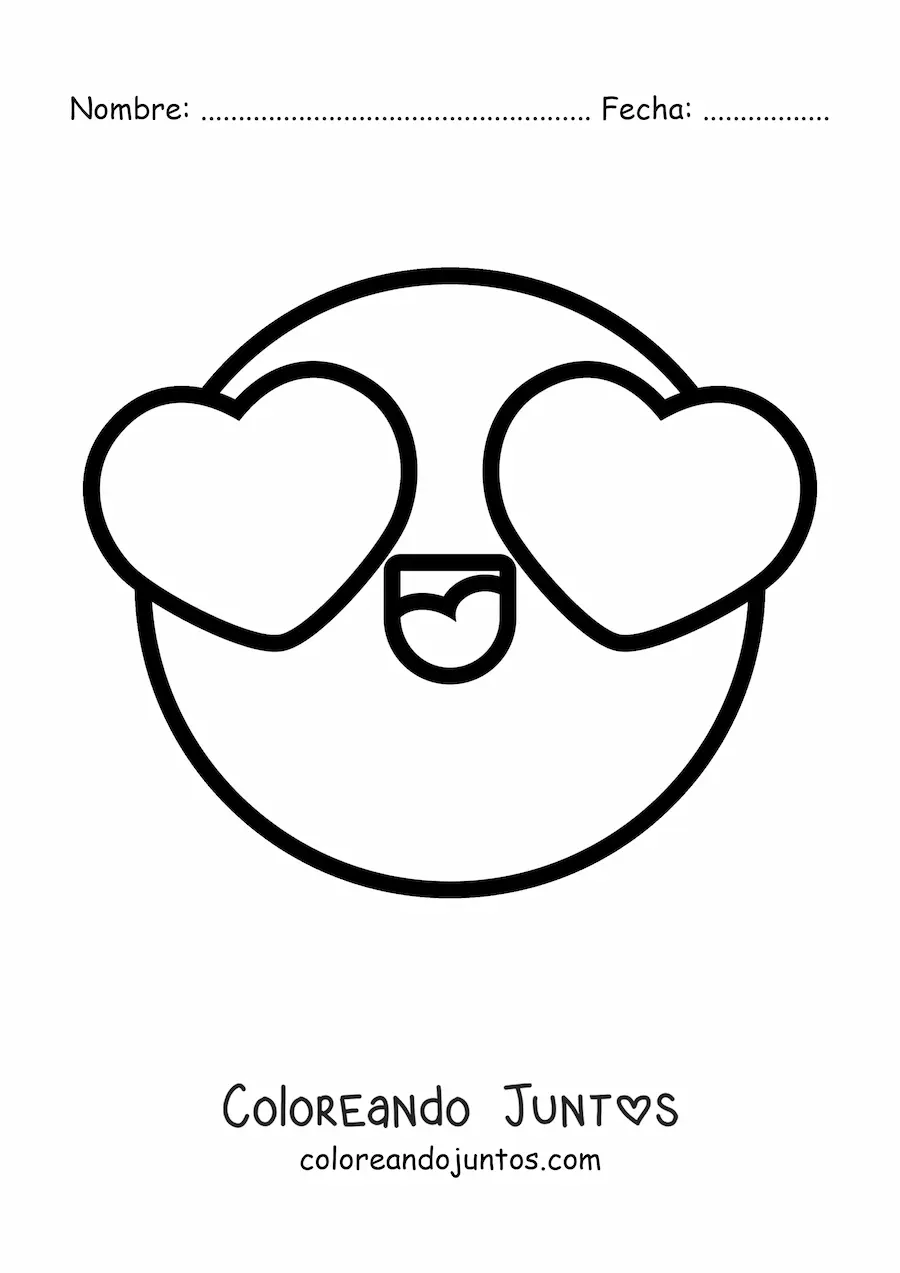 Imagen para colorear de emoji enamorado con ojos de corazón grande