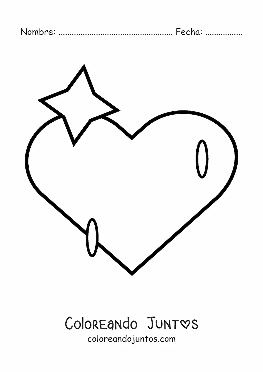 Imagen para colorear de emoji de corazón grande con brillos