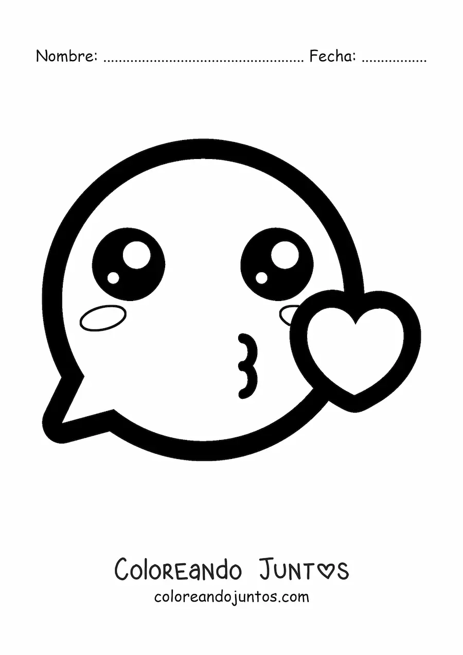 Imagen para colorear de emoji kawaii enamorado soplando un beso