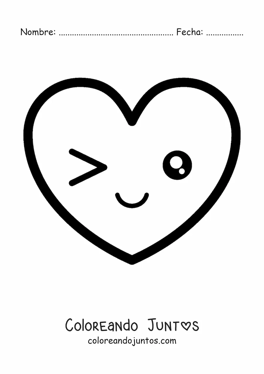 Imagen para colorear de emoji de corazón coqueto kawaii