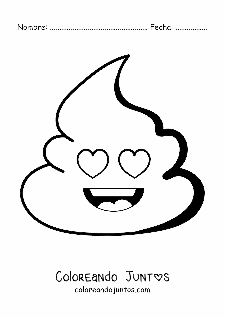 Imagen para colorear de emoji de caquita sonriente enamorada