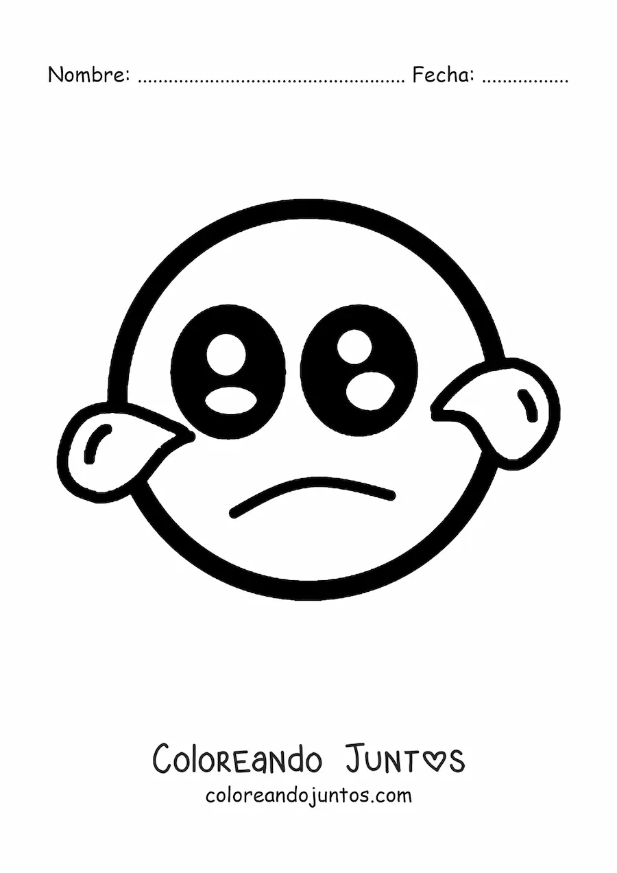 Imagen para colorear de emoji triste kawaii con lágrimas