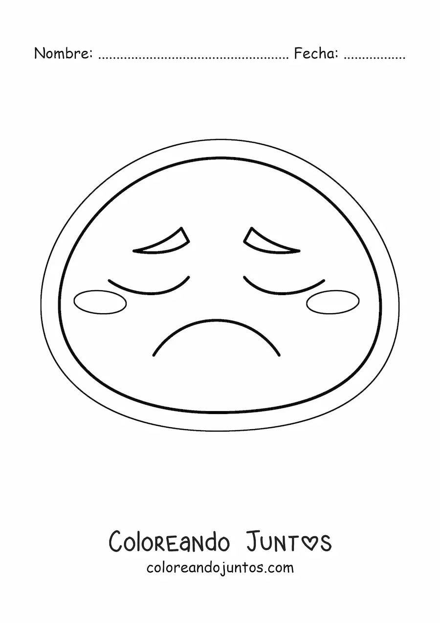 Imagen para colorear de emoji triste kawaii