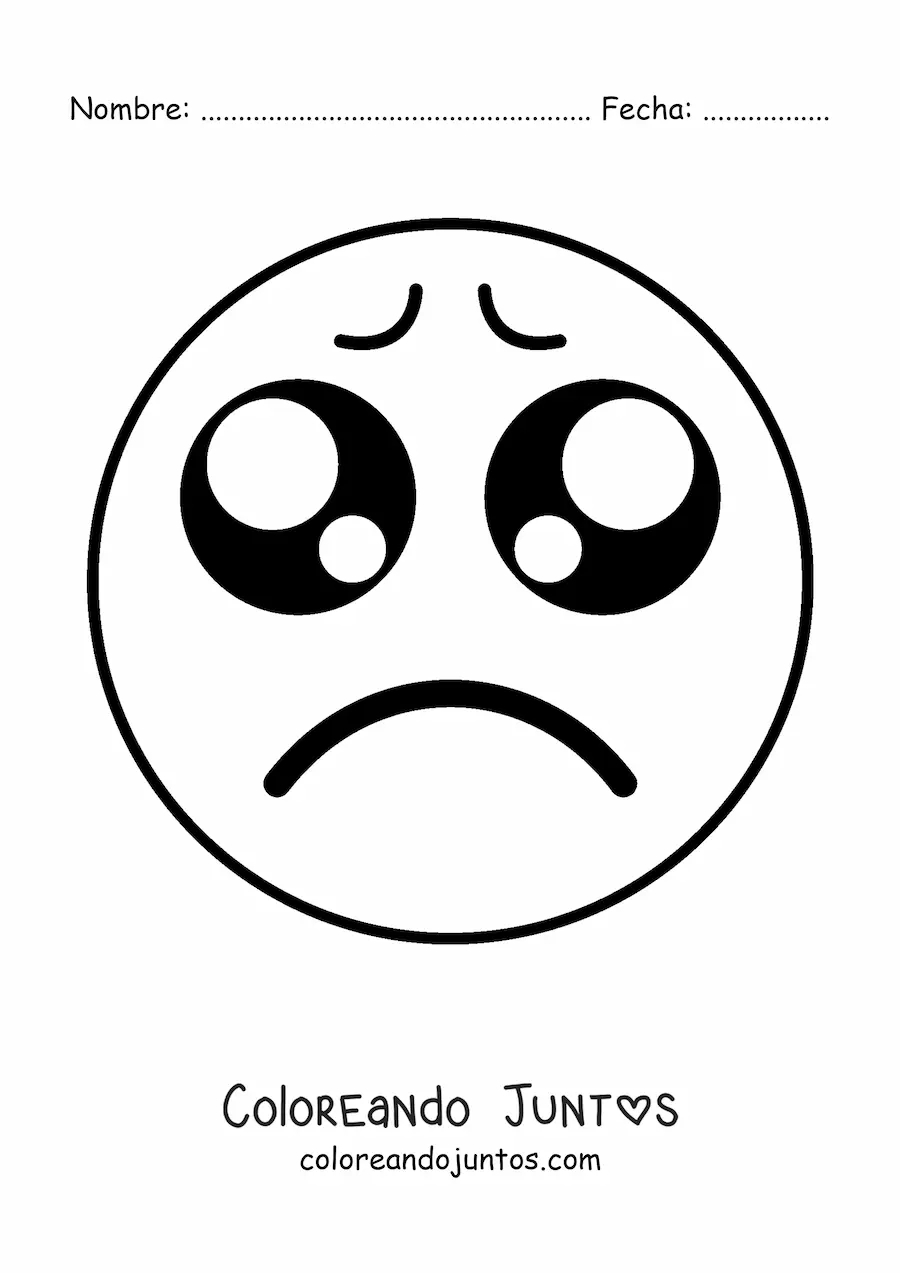 Imagen para colorear de emoji triste kawaii con ojos grandes