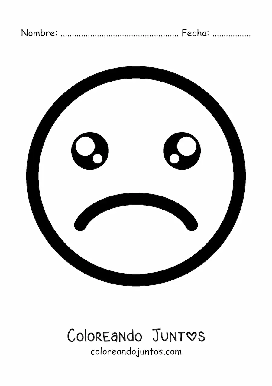 Imagen para colorear de emoji triste kawaii con ojos llorosos