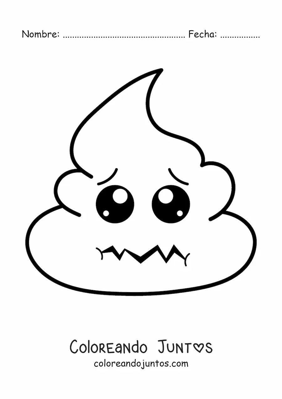 Imagen para colorear de emoji de caquita animada asustada