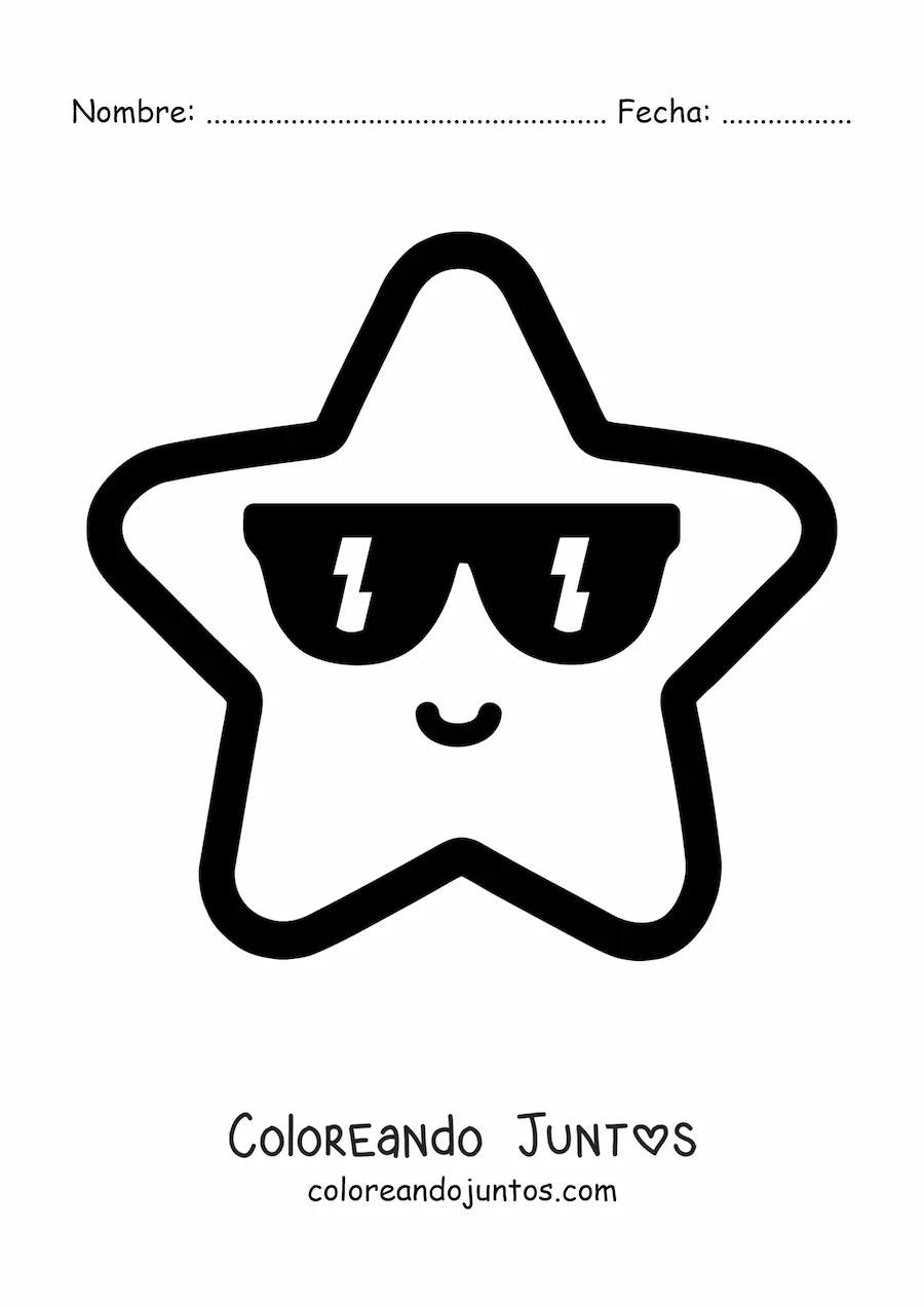 Imagen para colorear de emoji de estrella feliz con lentes de sol