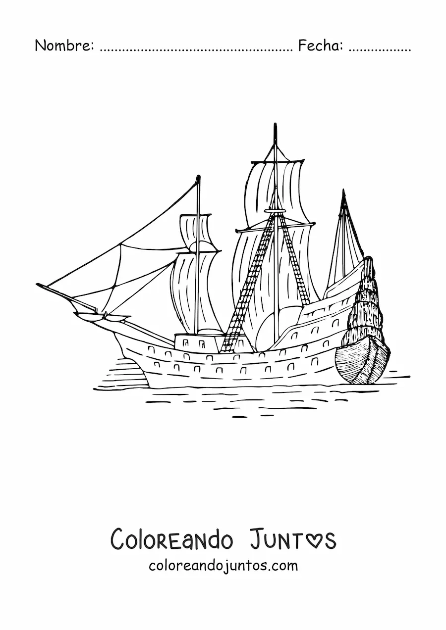 Imagen para colorear de un barco en el mar