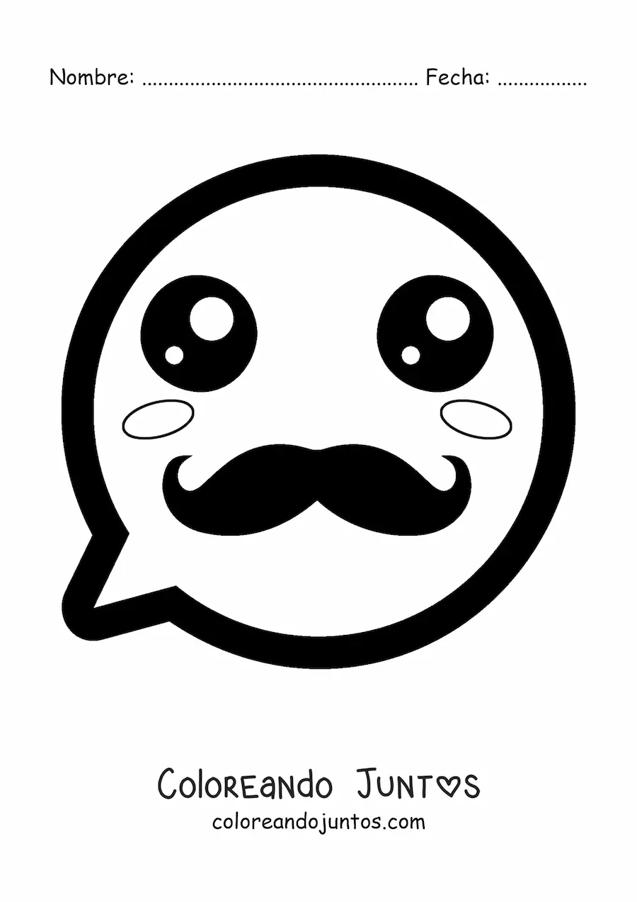 Imagen para colorear de emoji kawaii sonriendo con mostacho