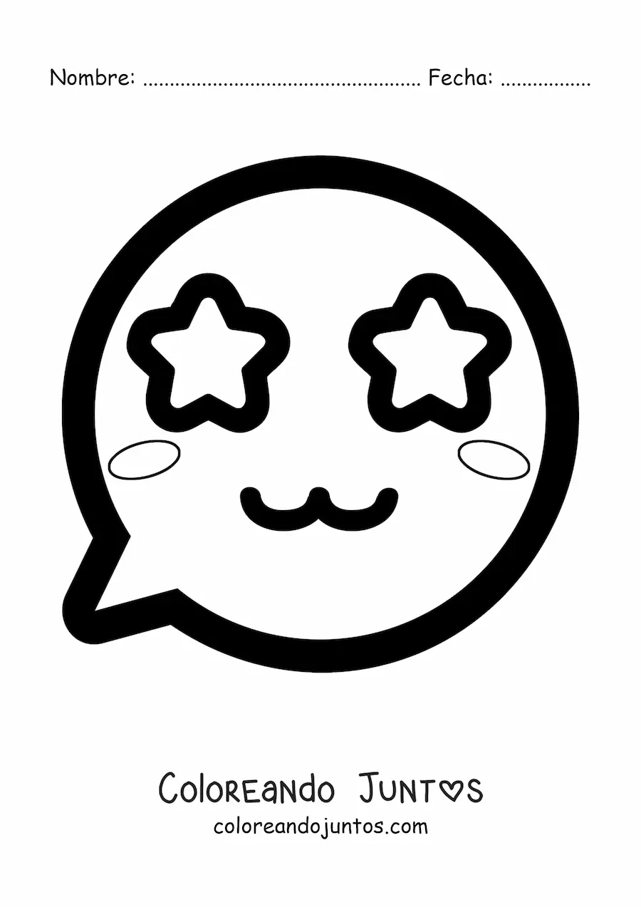 Imagen para colorear de emoji kawaii sonriendo con ojos de estrellas