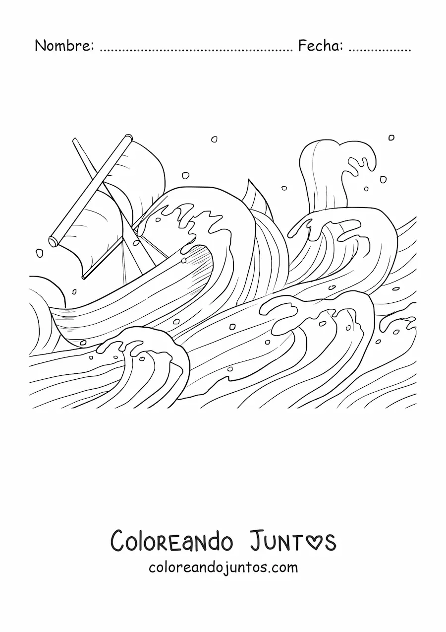 Imagen para colorear de un barco en medio de una tormenta