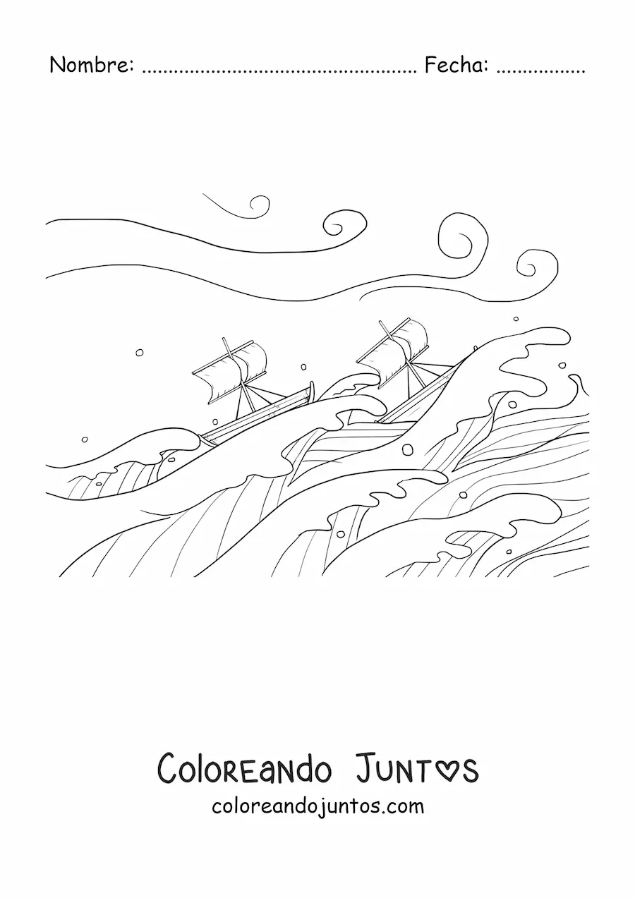Imagen para colorear de dos barcos en medio de una tormenta
