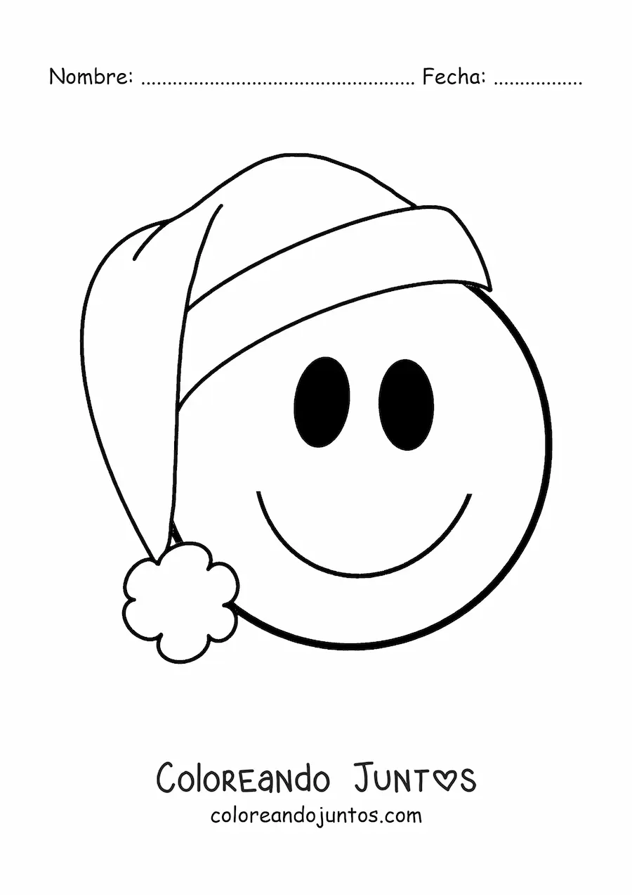 Imagen para colorear de emoji de cara feliz con gorro de navidad