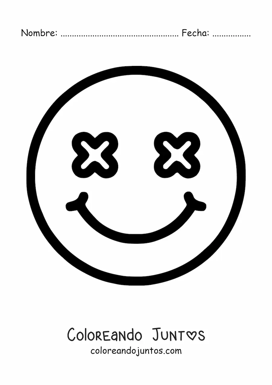 Imagen para colorear de emoji de cara feliz con ojos de cruz