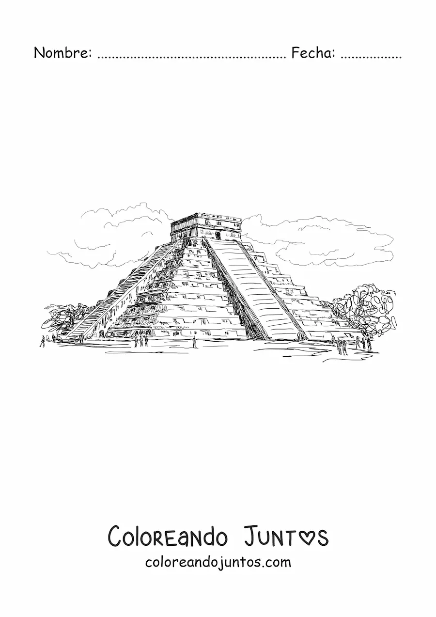 Imagen para colorear de templo de kukulcán en chichén itzá