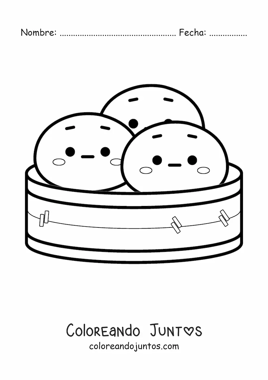 Imagen para colorear de dumplings chinos kawaii animados