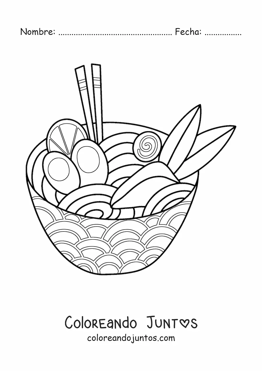 Imagen para colorear de plato de fideos chinos