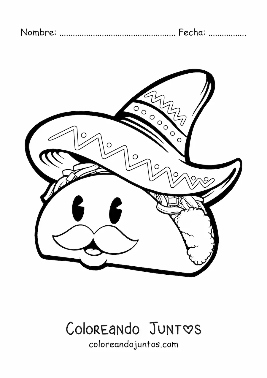 Imagen para colorear de taco mexicano animado