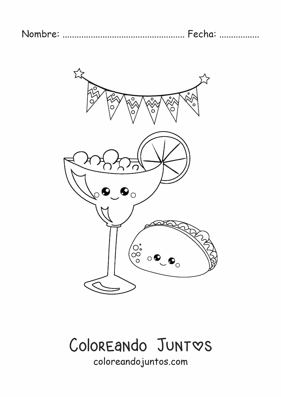 Imagen para colorear de taco animado con tequila