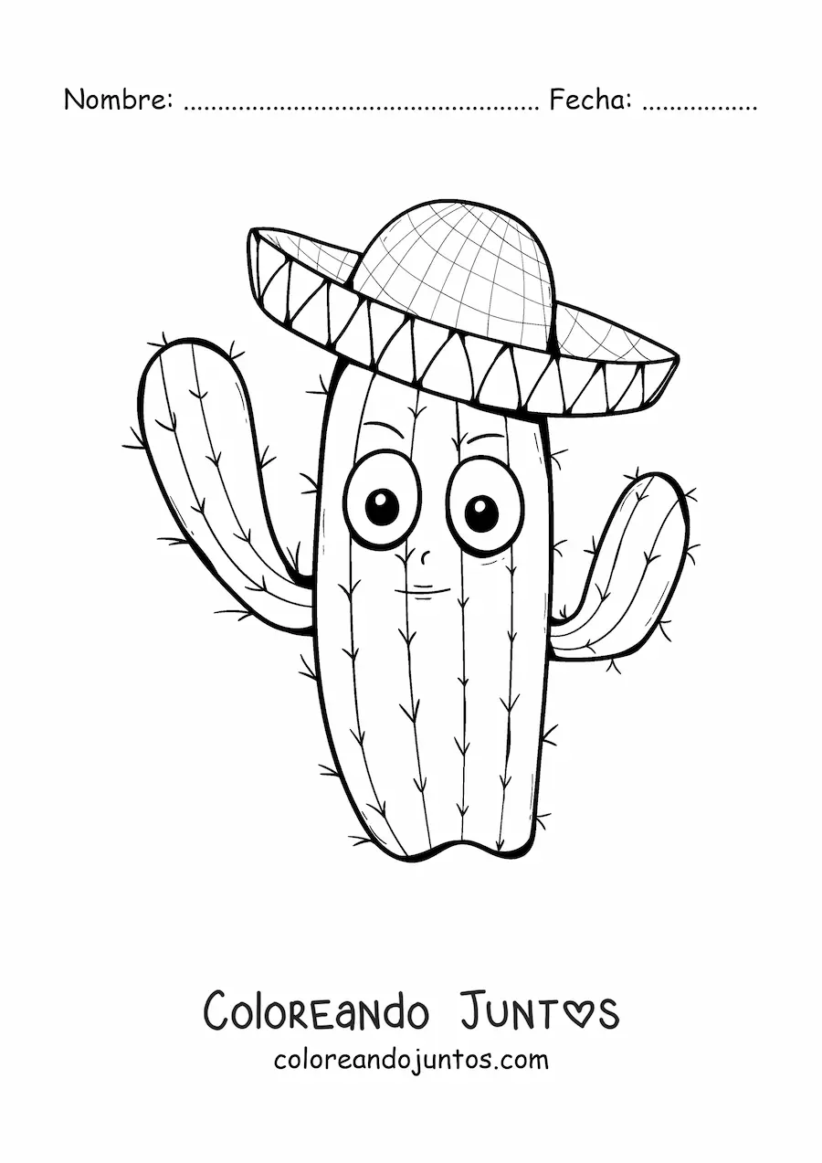 Imagen para colorear de cactus mexicano animado
