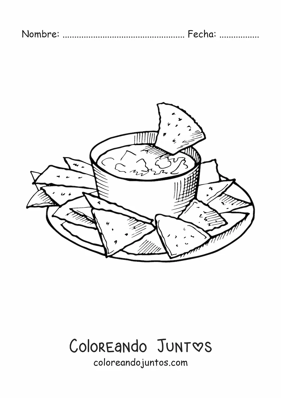 Imagen para colorear de nachos con guacamole