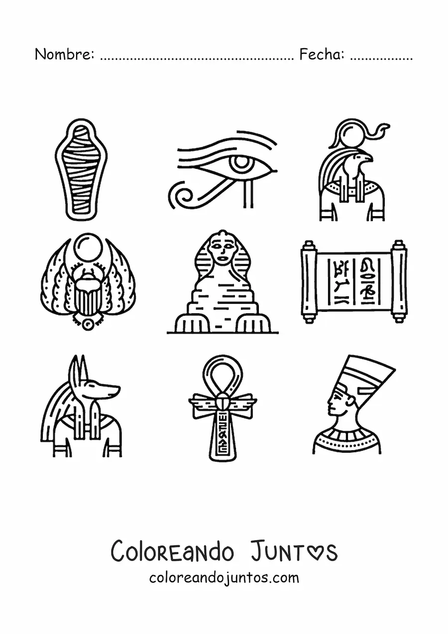 Imagen para colorear de elementos de la cultura egipcia