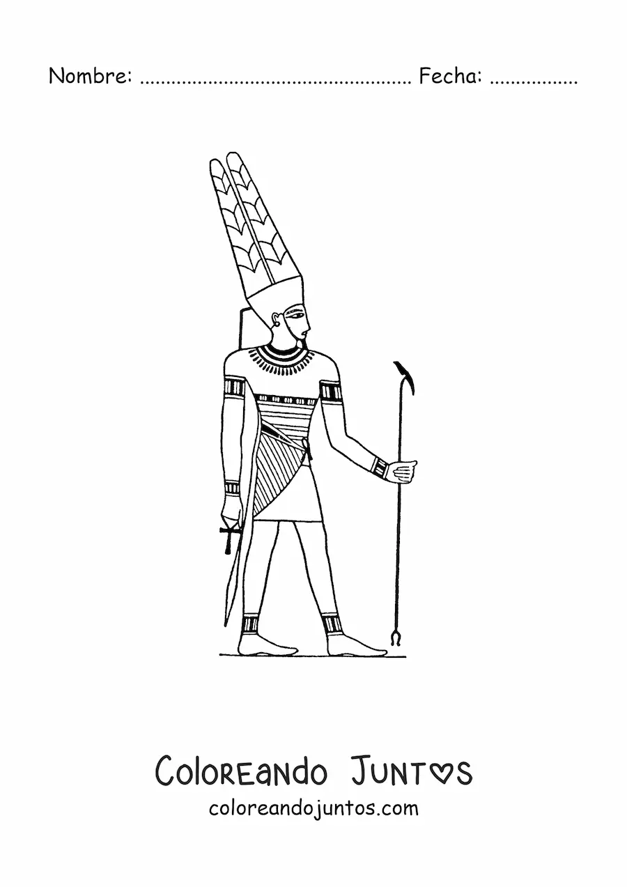 Imagen para colorear de jeroglífico egipcio del dios amun