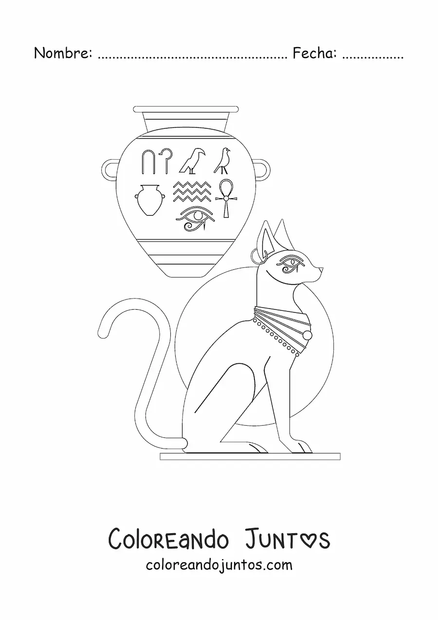 Imagen para colorear de escultura y vasija del arte egipcio