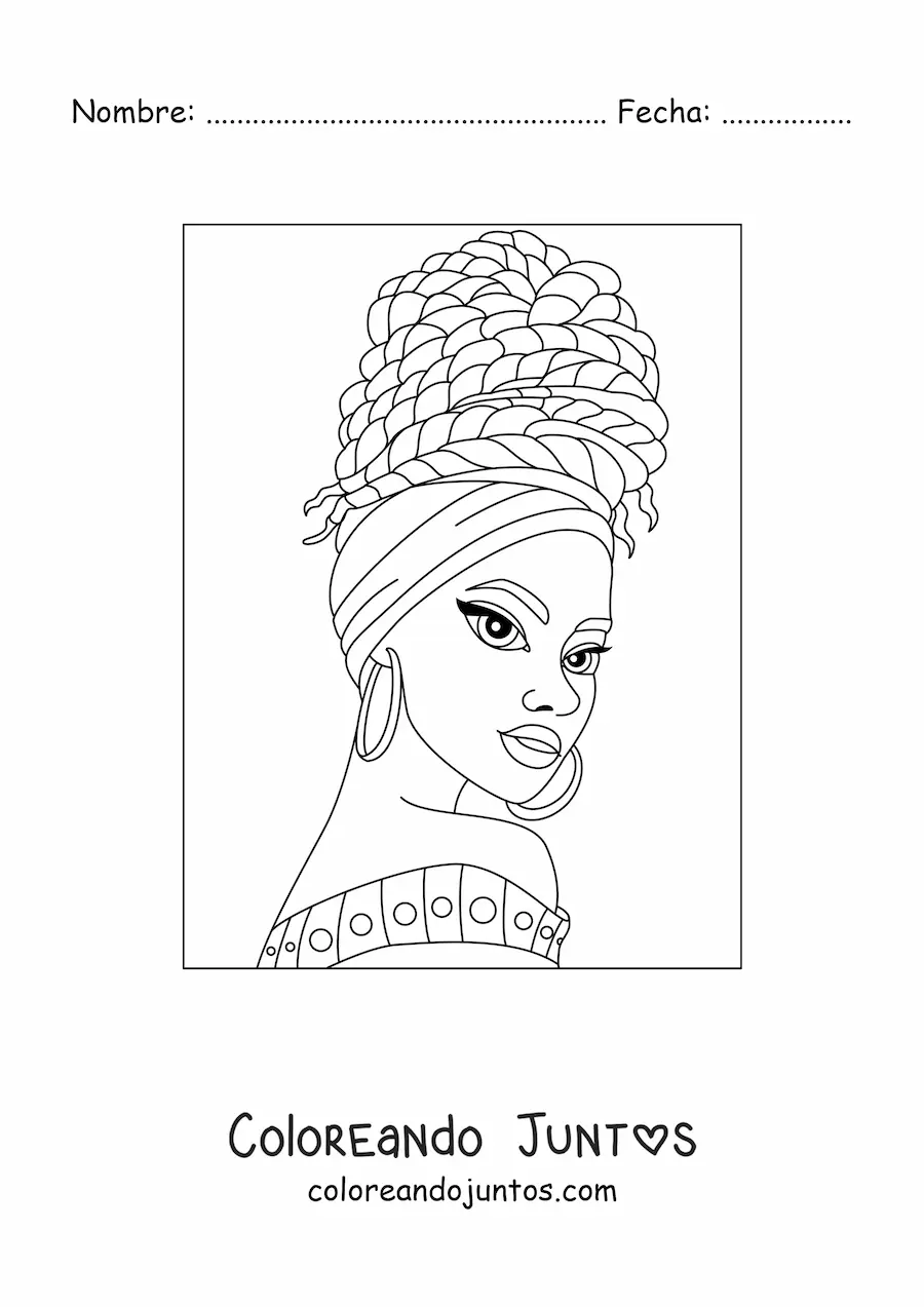 Imagen para colorear de mujer africana con tocado