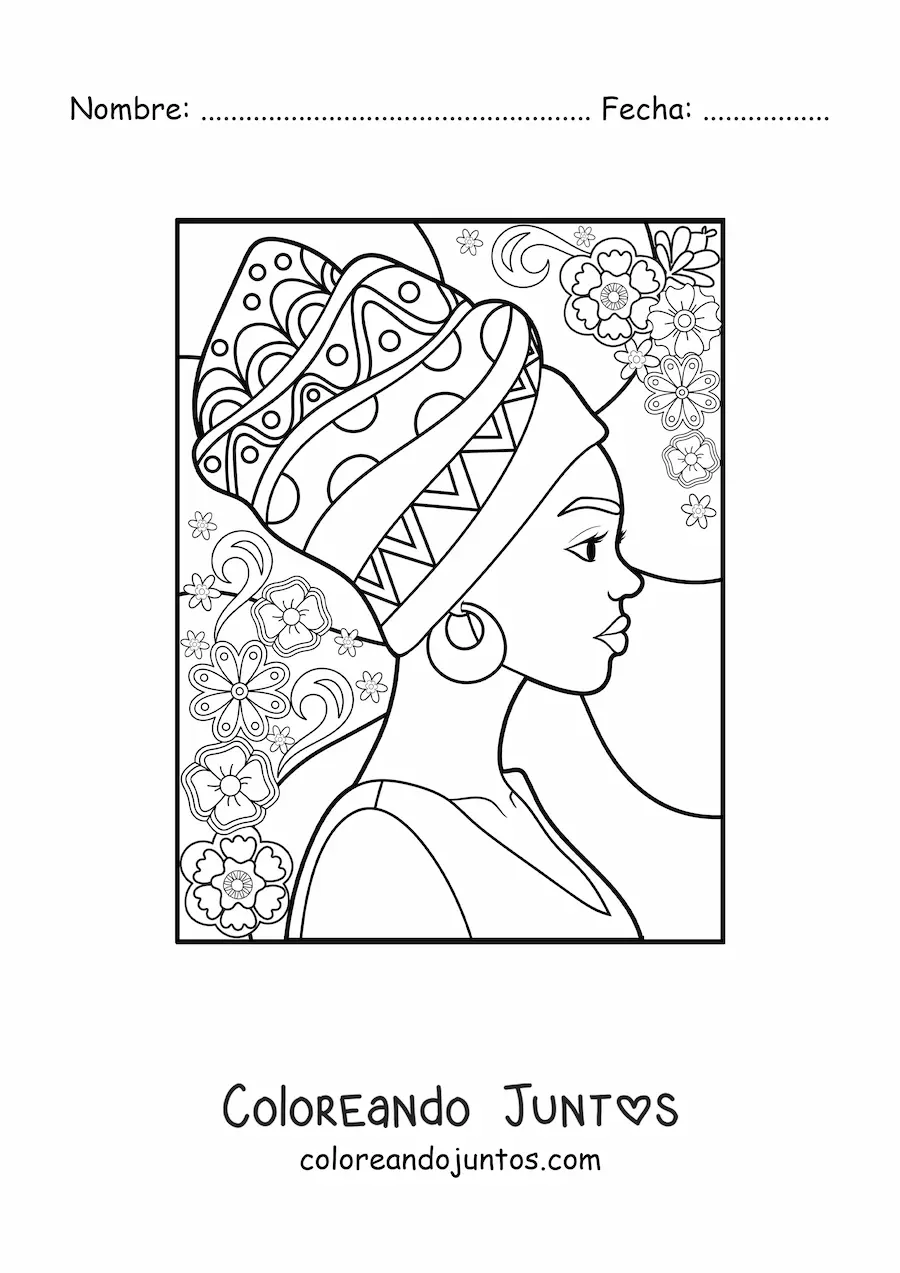 Imagen para colorear de mujer africana animada