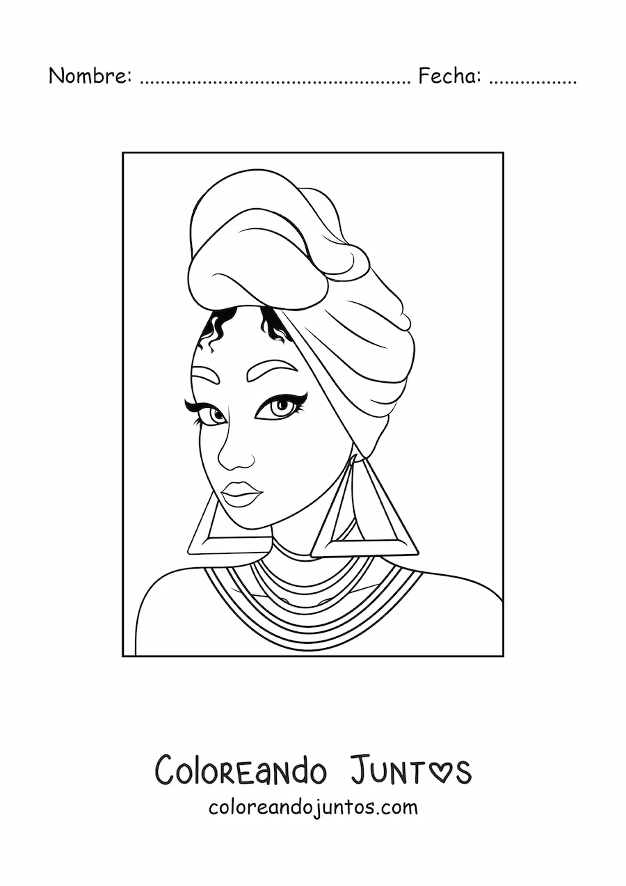 Imagen para colorear de mujer africana con turbante