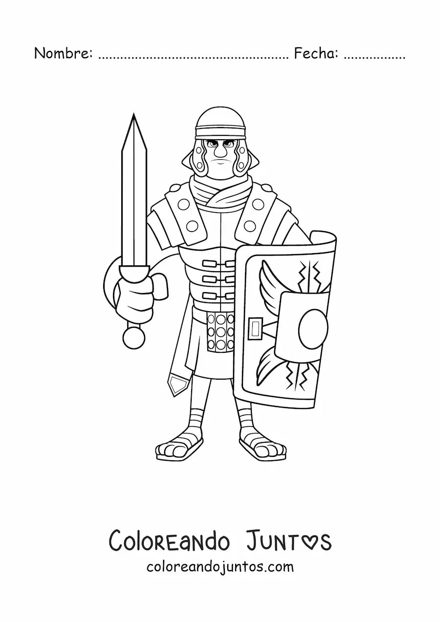 Imagen para colorear de soldado romano con espada