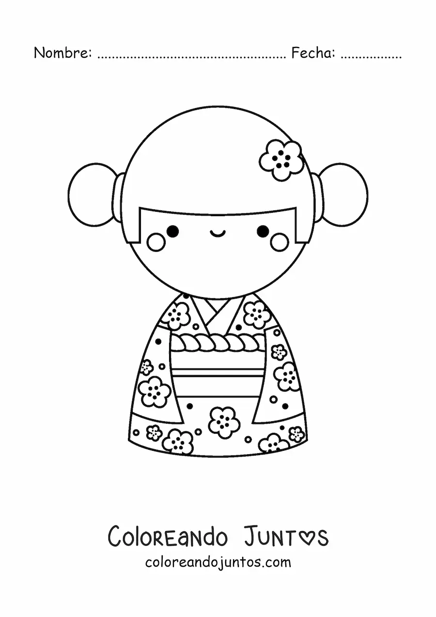 Imagen para colorear de niña japonesa animada