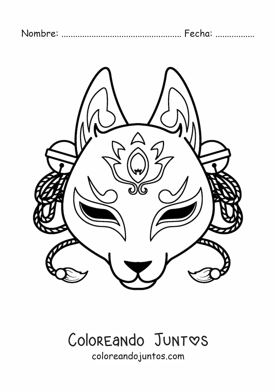 Imagen para colorear de máscara de kitsune