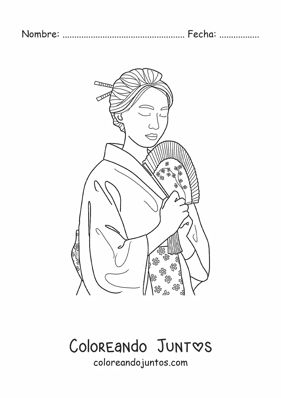 Imagen para colorear de mujer japonesa