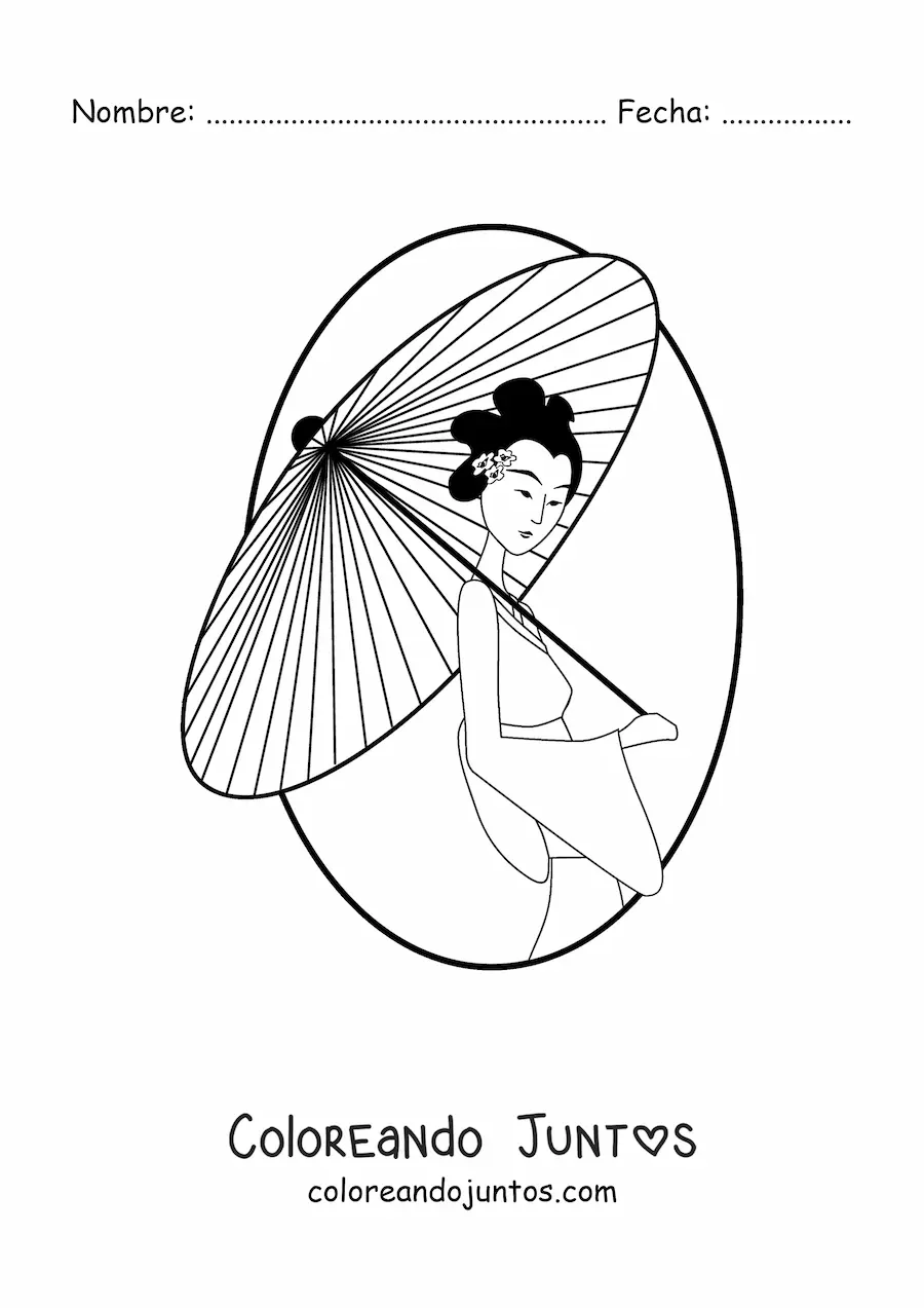 Imagen para colorear de geisha con sombrilla