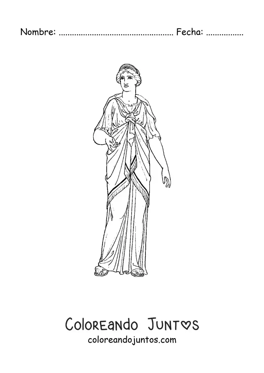Imagen para colorear de mujer griega con vestido