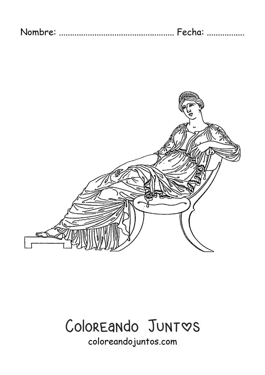 Imagen para colorear de mujer de la civilización griega sentada