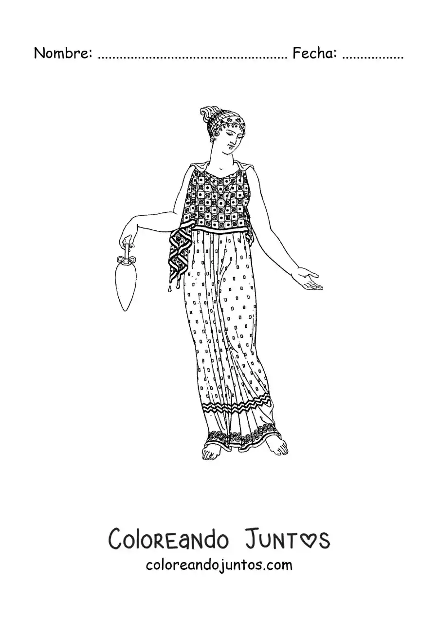 Imagen para colorear de mujer con vasija de la antigua grecia