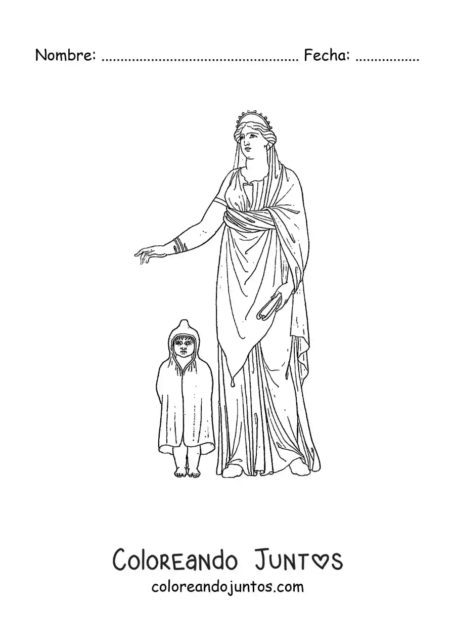 Imagen para colorear de mujer de la antigua grecia con su hija